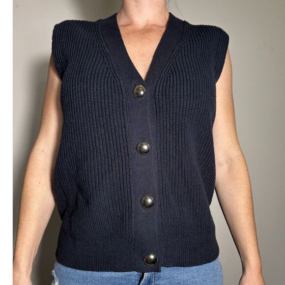 H&M Preppy Blue Rib-Knit Button-up Sweater Vest Size Small - Picture 3 of 6